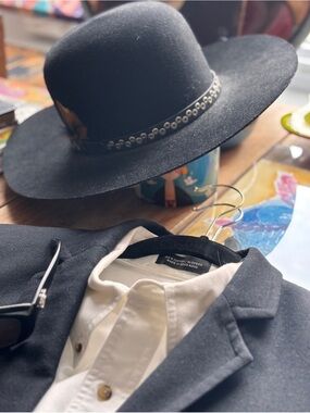 Goorin Bros Hat Black Wool WIDE BRIM DOME Made in USA GUC (M) #EditorialFashion